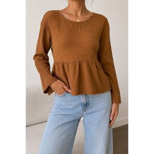 Madewell Brown Textured Peplum Top XS Lace Up Back Boho Blouse